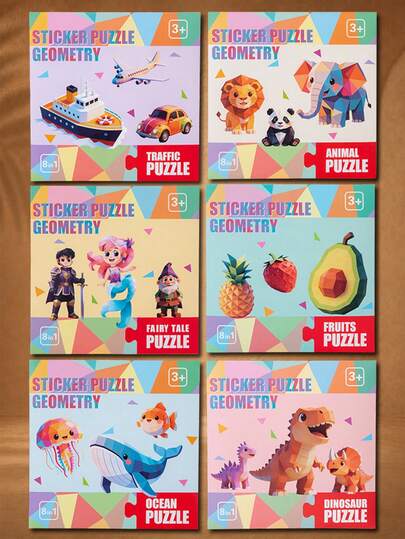 Kids 3D Geometry Sticker Puzzle Book, Number Counting & Matching Art Collage Activity Toy For Toddlers 36M+, Early Educational Fine Motor Skill Craft, Repositionable Paper Sticker Book, Fun Hands-On Puzzle Toy For Home Play & Gifts For Boys Girls