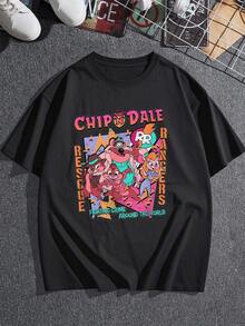 Gráfico colorido con personajes animados aventureros que simbolizan trabajo en equipo valentía amistad y lucha por la justicia en todo el mundo camiseta de mujer  casual cómoda ideal para uso diario - Negro - Ver 3