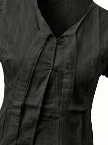 Camiseta de manga corta con mangas de pétalos de encaje, estilo dulce y encantador, ajuste delgado al estilo coreano para primavera/verano en color negro - Negro - Ver 8