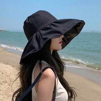 女士宽檐遮阳帽，可折叠渔夫帽，适合骑行、徒步、海滩等场合，防紫外线可折叠渔夫帽