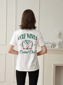 Camiseta de manga corta con estampado de insignia de golf minimalista, blanca, de nuevo diseño para verano para mujer. Camiseta casual de cuello redondo versátil para uso diarioPure Cotton Short-Sleeve Shirt - Blanco - Ver 2