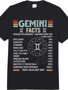 Vintage Women's T-Shirt With Gemini Zodiac Sign, For May And June Birthdays, Short Sleeve Crew Neck T-Shirt, 180 G/M², Casual Style, Black, With Gemini Symbols For Women, T-Shirts With Funny Sayings For Men - 黑色 - 查看 1