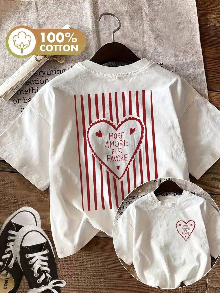 Camiseta de mujerTop de verano para mujer, moderno e informal, con estampado de doble cara, diseño vintage con corazones y rayas.MORE AMORE PER Print, camiseta de manga corta y cuello redondo.Cómoda y ligera - Blanco - Ver 1