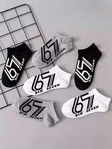 6/9 pares de calcetines cortos para mujer con patrón divertido de número "67", diseño de número, divertidos & locos, calcetines cortos retro hip-hop, adecuados para usar en primavera/verano, - Multicolor - Ver 3
