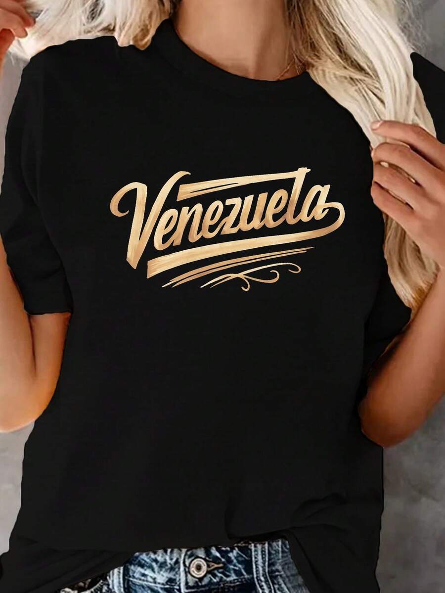 Una camiseta de manga corta para mujer, moderna, a la moda, retro, holgada, suave y cómoda, adecuada para actividades al aire libre en primavera y verano, con un diseño estilizado .blusas para mujer,blusas casuales para dama,tops,, mujer premium,y2k,playeras de mujer curvy,ofertas y liquidaciones ropa mujer,playeras deportivas para mujer,,playeras de hombre, mujer,blusas>elegante N7ZP - Negro - Ver 1