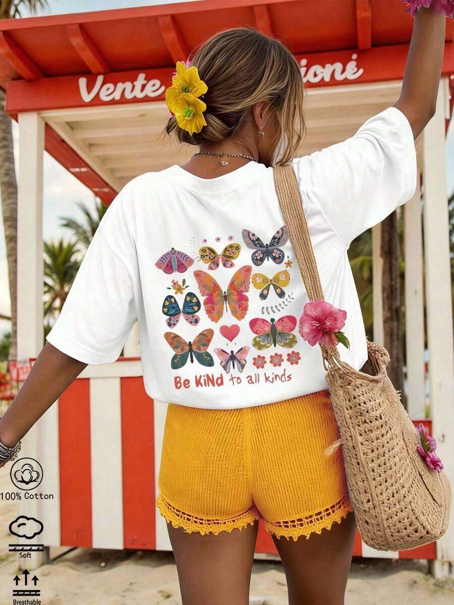 Camiseta Oversize para Mujer con Estampado de Frase Inspiradora, Cuello Redondo, Manga Corta, Diseño Casual - Negro - Ver 1