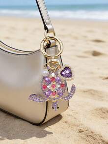 Crystal Turtle Keychain Pendant With Rhinestones, Pearl And Ocean Charms, Metal Alloy Keyring - Multicolor - View 7