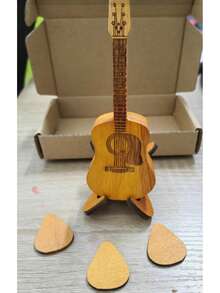 1 Set Wooden Guitar Pick Set (Includes 1 Pick Box + 1 Stand + 3 Picks) - 12*4.5cm (4.72*1.77inch) Stylish Compact Storage Box With Wooden Picks, Perfect Gift For Birthday, Anniversary, Holiday Celebration, Universal Instrument Accessory | Instrument Accessories | Guitar Picks | Pick Storage | Instrument Storage | Pick Set | Instrument Set - Multicolor - View 8
