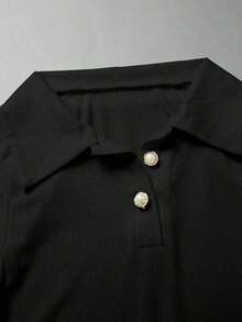 Elegante body de punto blanco con cuello vuelto y media cremallera, body de mujer para primavera/verano, ideal para vacaciones y playa - Negro - Ver 6