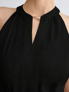 Blusa sin mangas con cuello halter y escote de ojo de cerradura para mujer, versátil para ocasiones románticas, elegantes, de oficina, para maestras, invitadas de boda, en otoño - Negro - Ver 5