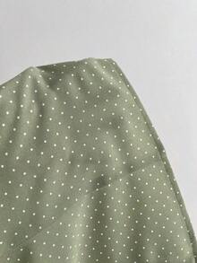 Camisa de mujer con cuello en V, cintura fruncida y manga corta, color blanco, para primavera/verano - Verde - Ver 5