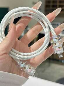 4个装TPU卡通可爱腊肠犬动物造型数据线整理器，防刮防震充电器保护套，情人节送友理想礼物，兼容 18/20W - 藍黃粉紅臘腸犬 - 查看 2