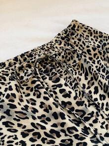 Pantalones Largos Para Mujer Con Estampado De Leopardo Y Cordón De Ajuste - Marrón - Ver 7