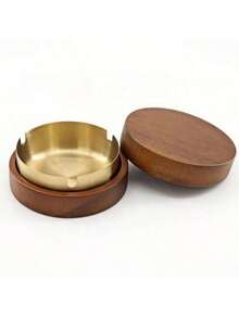 1/2/3 Peças Cinzeiro de Nogueira e Aço Inoxidável, Cinzeiro de Mesa Redondo, Cinzeiro com Tampa, Cinzeiro à Prova de Poeira, Cinzeiro à Prova de Vento, Design Magnético Destacável, Fácil de Carregar, Fácil de Lavar, Base Antiderrapante, Acessórios de Fumo de Estilo Vintage Luxuoso, Pode Ser Usado como Suprimentos de Fumo para Fumantes, Bandeja de Fumo, Cinzeiro para Uso Externo - Multicolorido - Visão 20
