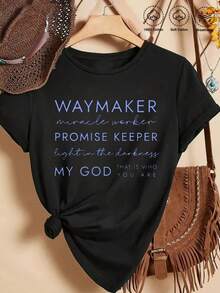 Waymaker Miracle Worker Promise Keeper Light In The Darkness My God That Is Who You Are Colored Cotton T-Shirt Women's Colored Cotton T-Shirt Understated Luxury Casual Tee-Y2K Style With Digital Print An Excellent Gift For Friends And Family Perfect For Easter Or As A Special Treat For Her - màu đen - Xem 1