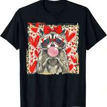 Camiseta Romántica con Diseño de Mapache y Leopardo para San Valentín - Negro - Ver 7