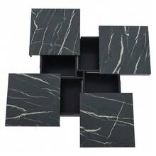 Modern White Square Coffee Table With Marble Look, 90 X 90 X 25 Cm – Four Drawers, Sliding Top, Load Capacity Up To 30 Kg. - Black - View 6