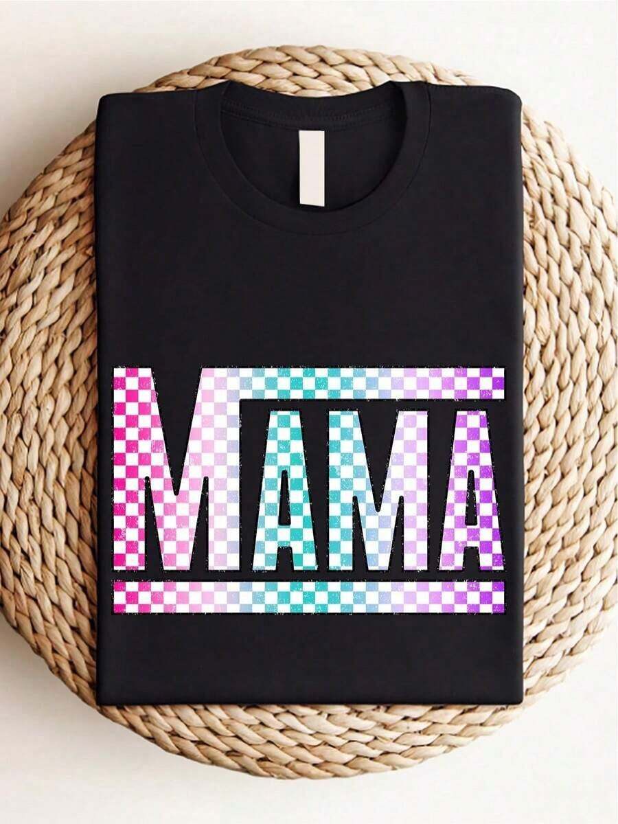 Retro Plaid Shirt For Moms, Perfect As A Mother's Day Gift. Stylish White T-Shirt For New Moms, Available In Sizes S To XXXXL For Casual Summer Wear For Women. - 黑色 - 查看 1