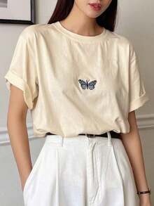 Camiseta con bordado de mariposa de manga murciélago camisetas para muje - Estilo IV - Ver 9