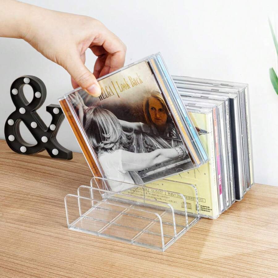 Vowcarol Transparent Acrylic CD Storage Box, Holds Up To 14 Standard CD Cases, For Media Rack Storage And Organization