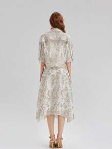Rich Radi Q's Women's Fashion A-Line Skirt, Elegant Mid-Length Design, Woven Fabric With Contrasting Lace Belt, Suitable For Summer Wear - White - View 7