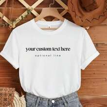 Camiseta Vintage de Manga Corta de Algodón Puro para Mujer, Estampado de Texto Personalizado, Cuello Redondo, Estilo Casual, Suave y Transpirable, Tallas Grandes Disponibles, Camiseta Holgada para Uso Diario, Opciones en Negro/Blanco/Color, Prenda Esencial de Verano. - Blanco - Ver 7
