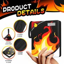 Trading Card Binder 4 Pocket,400 Pocket Card Collection Binder With 50 Removable Sleeves,PU Waterproof Top Card Book,3-Ring Zipper Collectible Trading Card Album For MTG/TCG/Card Holder Gift - Multicolor - View 4