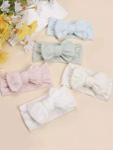 3/5pcs Set Baby Girls' Soft Mesh Lace Bow Headbands, Suitable For Spring Daily Use (No Paper Card Included) - Multicolor - View 3