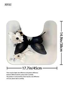 1/3/4件套黑色蝴蝶白花浴室帘套装，纯色3D印花防水防滑面料，包含马桶盖和U型浴垫，12个挂钩，适用于家庭/卧室/客厅 - A - 查看 11
