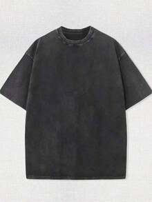 Camiseta de hombre de talla grande, lavado vintage intenso, corte holgado, camiseta con estampado de marca a la moda, disponible en tallas grandes tanto para hombres como para mujeres, adecuada para parejas, tallas L-5XL, 7.41 oz. Camiseta Vintage Lavada de Manga Corta - Camiseta Negra de Cuello Redondo - Negro - Ver 3