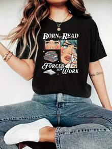 Camiseta de manga corta BORNTOREAD con estampado de estrellas y cuello redondo para mujer, ropa casual de manga corta para mujer, ajuste cómodo, diseño clásico, ropa de Halloween para mujer, camisa de mujer, ropa de otoño en oferta, adecuada para Pascua, Halloween, Día de Acción de Gracias, etc.Camiseta holgada, casual y versátil - Negro - Ver 1