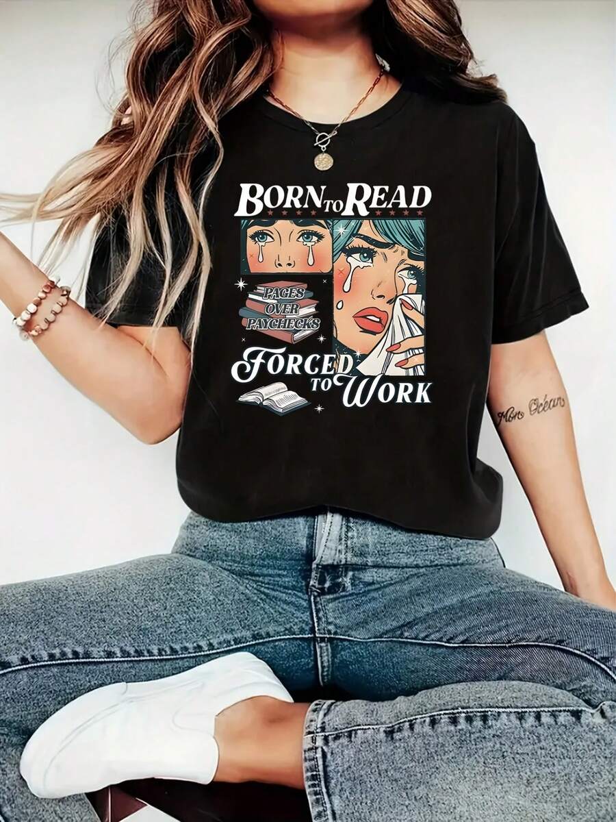 Camiseta de manga corta BORNTOREAD con estampado de estrellas y cuello redondo para mujer, ropa casual de manga corta para mujer, ajuste cómodo, diseño clásico, ropa de Halloween para mujer, camisa de mujer, ropa de otoño en oferta, adecuada para Pascua, Halloween, Día de Acción de Gracias, etc.Camiseta holgada, casual y versátil - Negro - Ver 1