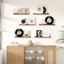 Floating Shelves Set Of, 16 Inch Solid Wood Wall Shelves With Lip, Large Nursery Book Shelf For Toys Storage, Bookshelf, Living Room, Bedroom Decor Frames, Walnut Color - 胡桃木相框層架 - 查看 2