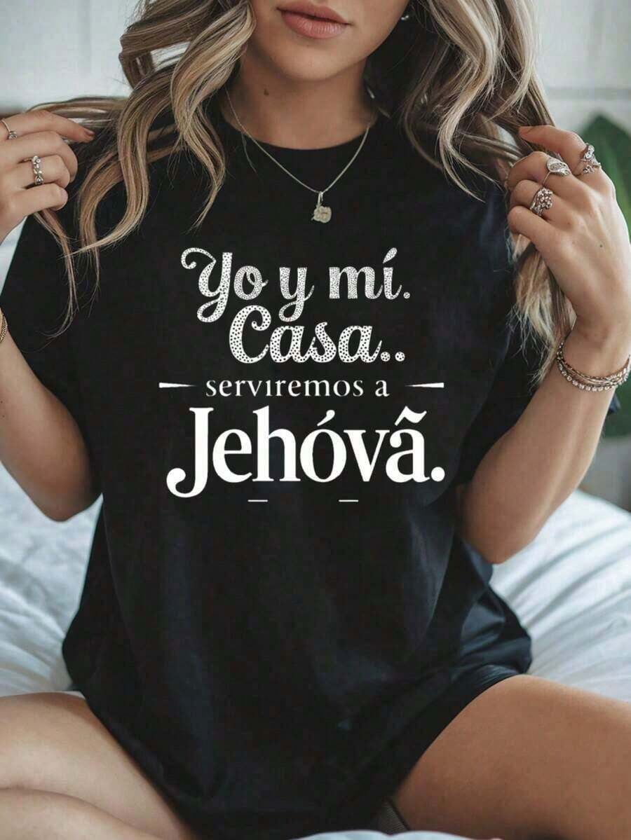 Women's T-Shirt With Faith Letter Print For Valentine's Day, Simple Casual Style, Thick Pure Cotton Crew Neck T-Shirt For Women (1 Piece) Mexican Fashion - 黑色 - 查看 1