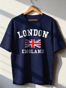 Camiseta de mujerCamiseta de manga corta con cuello redondo con estampado del Unión Jack de Londres, Inglaterra, estilo básico casual para uso diario en veranoCómoda y ligera - Negro - Ver 5