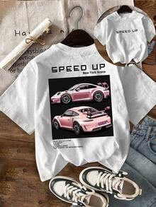 GiftCamiseta de manga corta con cuello redondo y estampado de coche BMW rosa - Estilo vintage urbano, camiseta holgada de algodón con estampado.Soft - Blanco - Ver 7