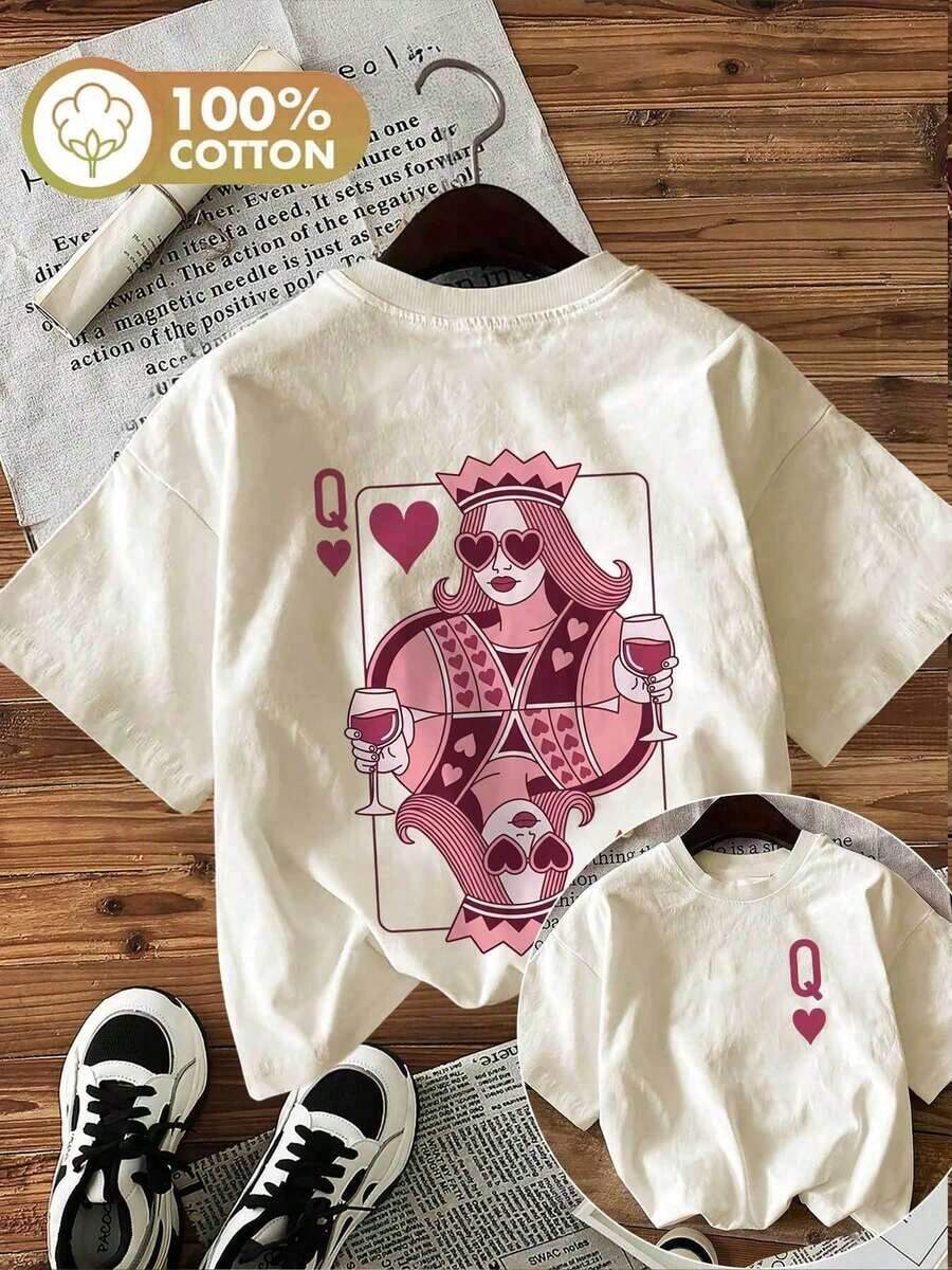 GiftCamiseta de verano casual para mujer con estampado de doble cara, moderna camiseta de manga corta pura con cuello redondo y temática de pókerSoft - Albaricoque - Ver 1