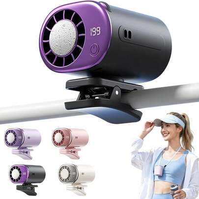 Ventilador de refrigeración por semiconductor montado en la cintura, ventilador mini portátil para exteriores, diseño de ventilador 4 en 1 con opciones de montaje en la cintura, el cuello y el clip, se puede sujetar firmemente al cuello, la sombrilla o el escritorio, flexible para múltiples escenarios, con puerto de carga Tipo C, motor sin escobillas potente, ajuste de 5 velocidades, batería de gran capacidad para un uso duradero, diseñado para actividades al aire libre en verano