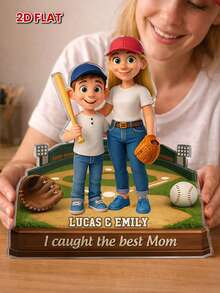 Custom Animated Acrylic Plaque For Mother's Day, Upload Your Photo To Be Rendered As Cute Cartoon, Baseball Theme "I Caught The Best Mom", Personalized Name, 2D Flat Sign - As Shown - View 7