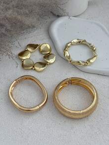 1-4 piezas Conjunto de pulseras con diseño geométrico asimétrico exagerado en forma de gota de agua, pulsera de metal gruesa con cierre ajustable, pulsera perfecta como regalo para mujeres para uso diario y decoración de fiestas - Amarillo Oro - Ver 8