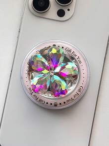 Adjustable Flower Series Push-Pull 1pc Rhinestone Flower Acrylic Resin Phone Holder, Foldable Portable Air Cushion Phone Stand Mother's Day Gift - Multicolor - View 11