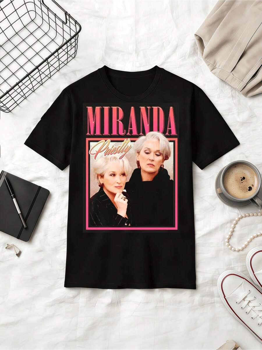 Miranda Priestly Vintage Retro Tee, Meryl Streep Vintage Rock Style Shirt - Black - View 1