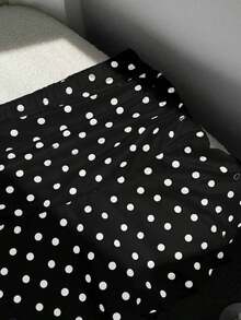 Minifalda acampanada fruncida con estampado de lunares para el verano - Negro - Ver 6