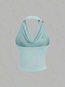Sweetro Top sin mangas con cuello de volantes inspirado en el estilo vintage, diseño de cintura fruncida, top de verano de moda para mujeres - Azul - Ver 2
