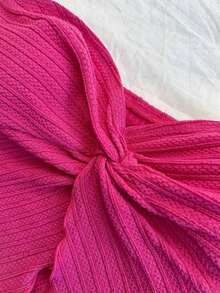 Nuevo estilo de top tubo de punto estampado rosa con dobladillo retorcido asimétrico y espalda descubierta para playa, resort, festival de música y verano bohemio para mujeres - Rosa Fucsia - Ver 3