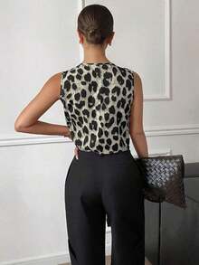 Camisa casual con nudo delantero con estampado de leopardo para mujer - Gris - Ver 2