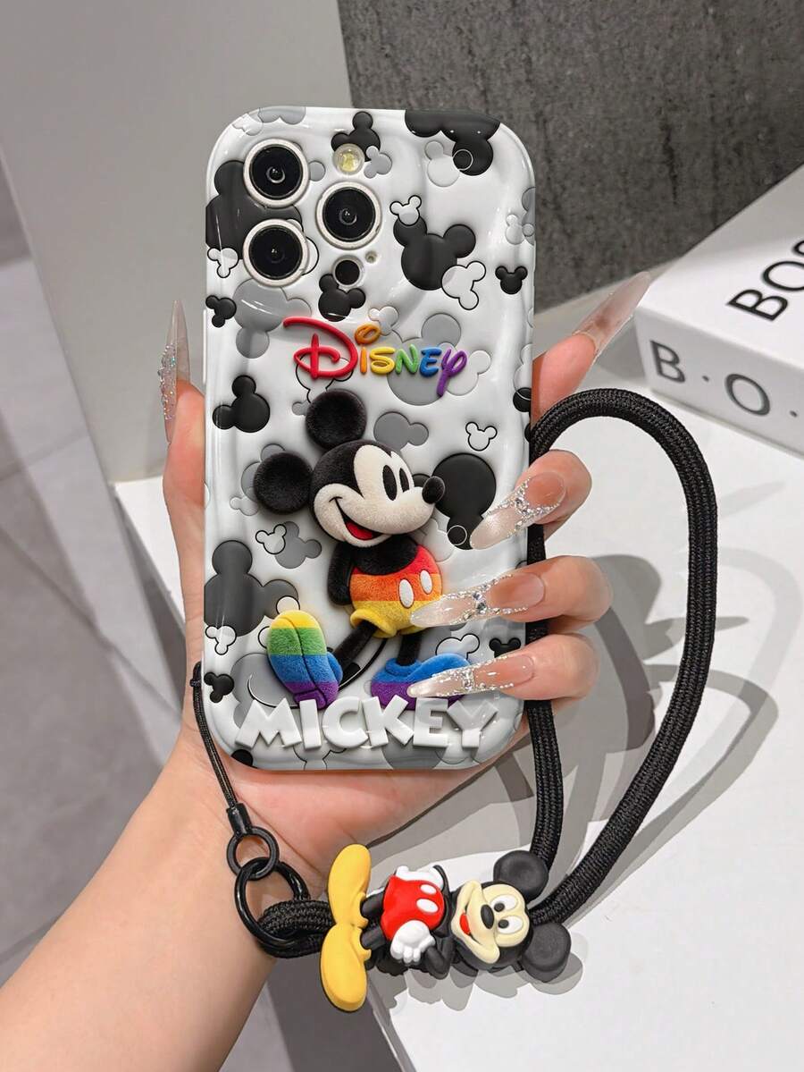 This Disney Mickey Mouse Lanyard Phone Case Is Fully Covered In TPU Material. It's Shockproof, Lightweight, And Compatible With IPhone17/16/11/13/15/15 Plus/15 Pro/15 Pro Max/12/14 Pro Max/11 Pro Max/12 Pro/12 Pro Max/13. This Phone Case Makes A Popular Birthday Gift Or Business Gift; It's Durable, Stain- And Fingerprint Resistant, And Suitable For Both Men And Women. The Set Also Includes A Mickey Mouse Phone Case And A Mickey Mouse Plush Bracelet. It's A Perfect Gift For Friends And Family. This Stylish Phone Case Is Fun, Lightweight, And Durable. IPhone17 Pro Max Phone Case, Minnie Mouse Phone Case. - 白色 - 查看 1