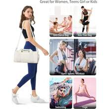 Bolsa de gimnasio para mujeres niñas y hombres Beige 16" Small Size Moda personalizada linda compacta - Beis - Ver 8