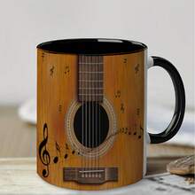 1pc Guitar Themed Ceramic Mug, With Musical Notes And Vibrant Orange Guitar Design - Durable Handwash Drinkware, Suitable For Hot And Cold Beverages - Perfect Gift For Music Lovers, Christmas, Thanksgiving, Halloween, Easter, Guitar Accessories - Multicolor - View 6