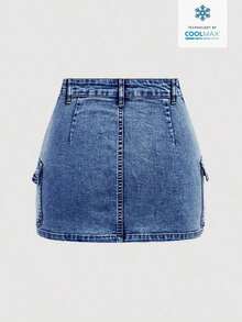Minifalda casual cargo de mezclilla lavada para mujer - Azul 4 - Ver 2